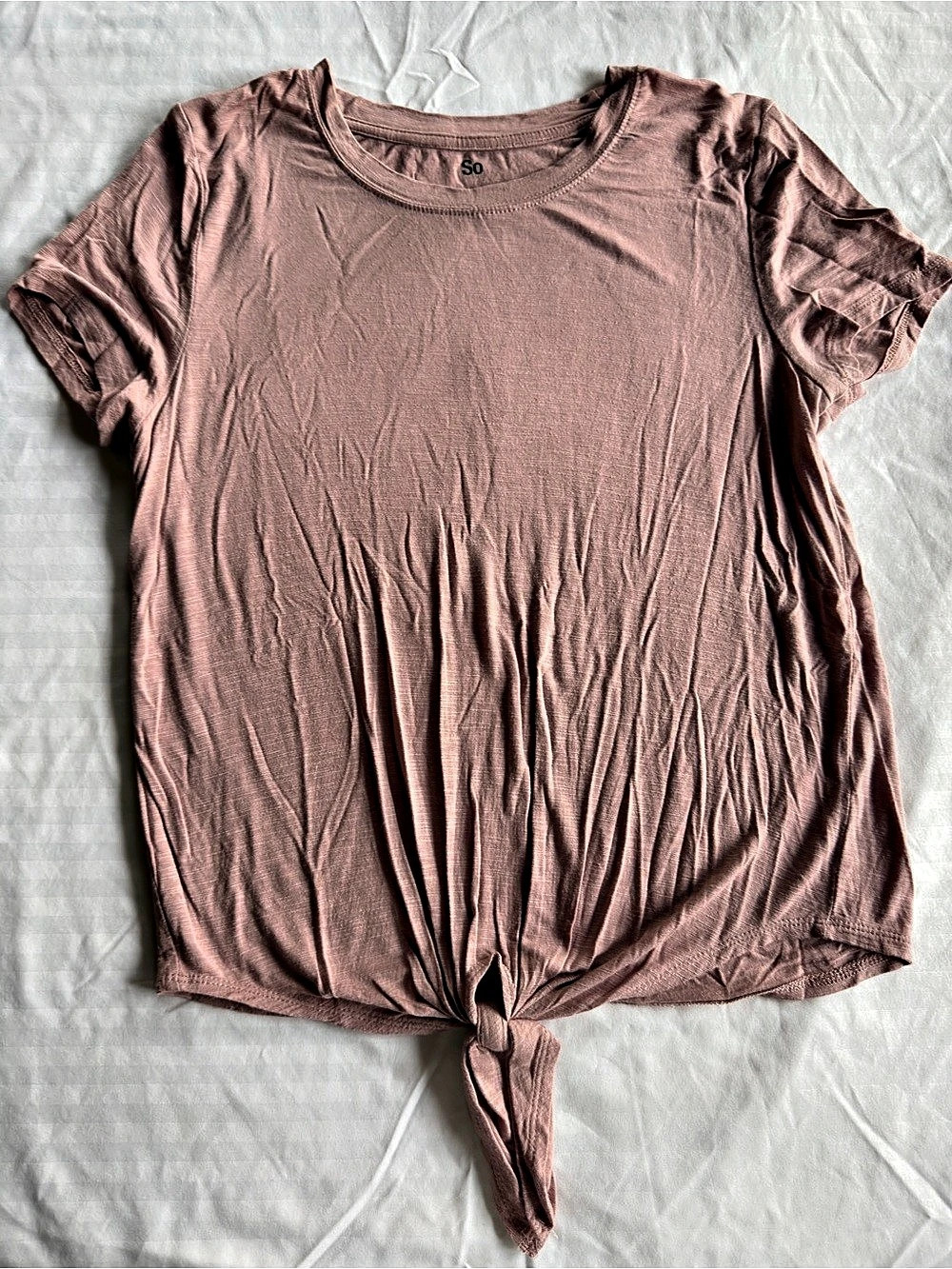 So Tie-Front Short Sleeve Top in Pink Size Medium